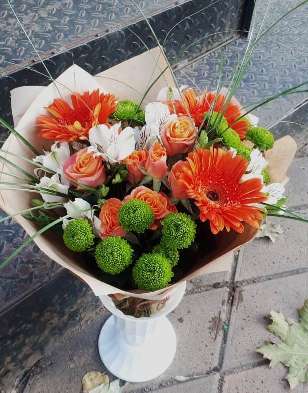 Букет цветов из: Герберы, Хризантемы, Альстромерии и Розы в Нижней Шиловке