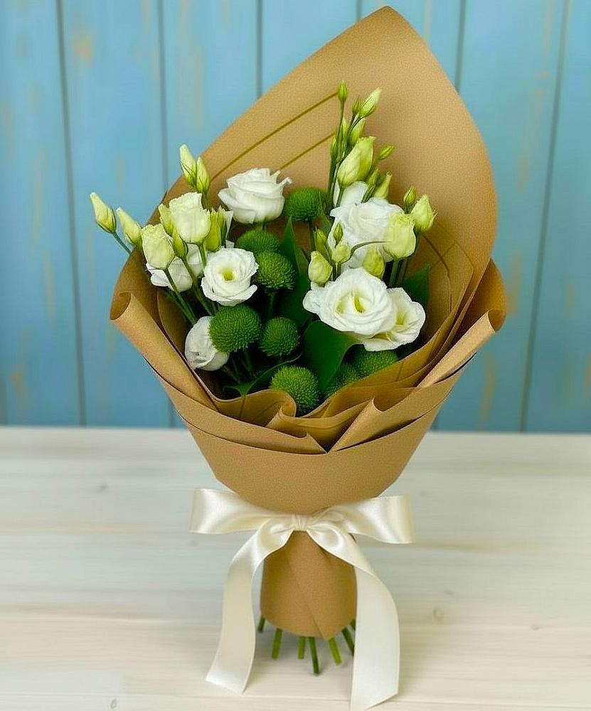 Букет цветов из: Хризантемы и Лизиантусы в Нижней Шиловке