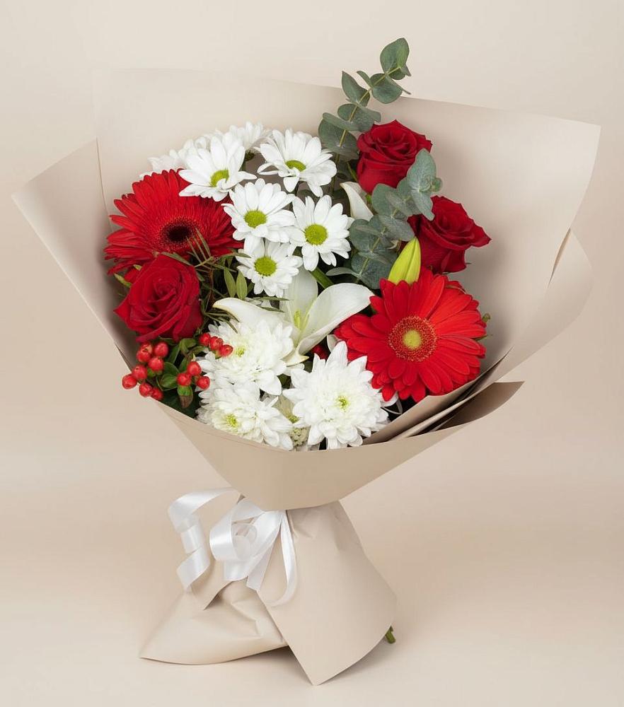 Букет цветов из: Розы, Хризантемы, Герберы и Лилии в Нижней Шиловке