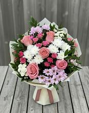 Букет цветов из:  Альстромерии, Гвоздики, Розы и Хризантемы в Нижней Шиловке