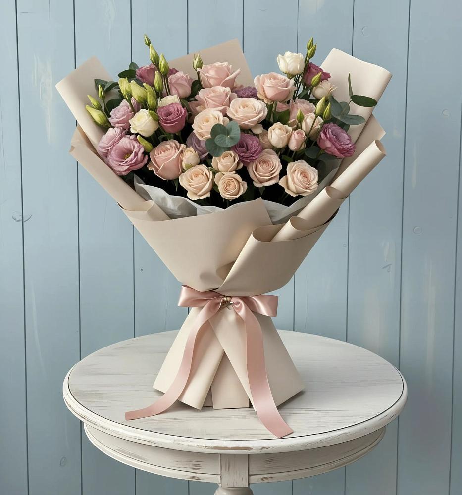 Букет цветов из: Розы и Лизиантусы в Нижней Шиловке