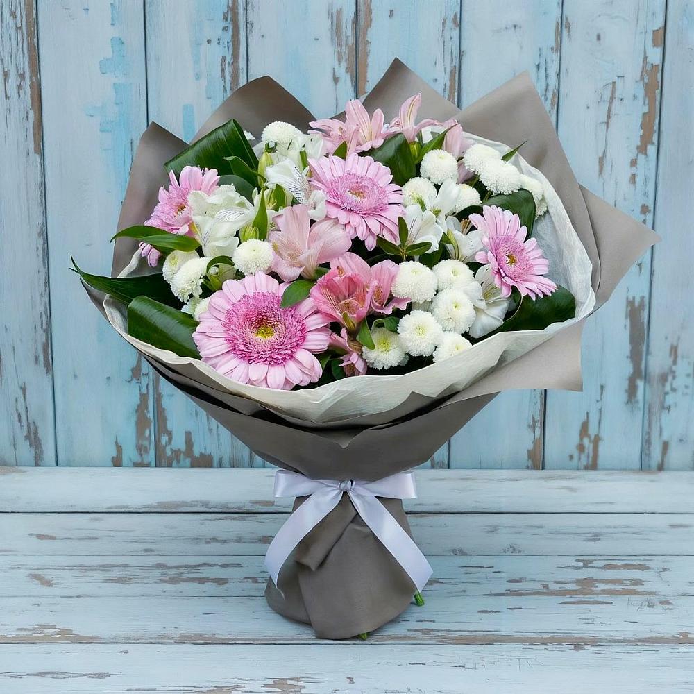 Букет цветов из: Герберы, Альстромерии и Хризантемы в Нижней Шиловке