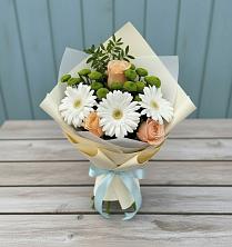 Букет цветов из:  Герберы, Розы и Хризантемы в Нижней Шиловке