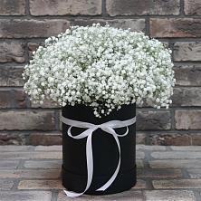 Цветочная композиция из Гипсофила в шляпной коробке в Нижней Шиловке